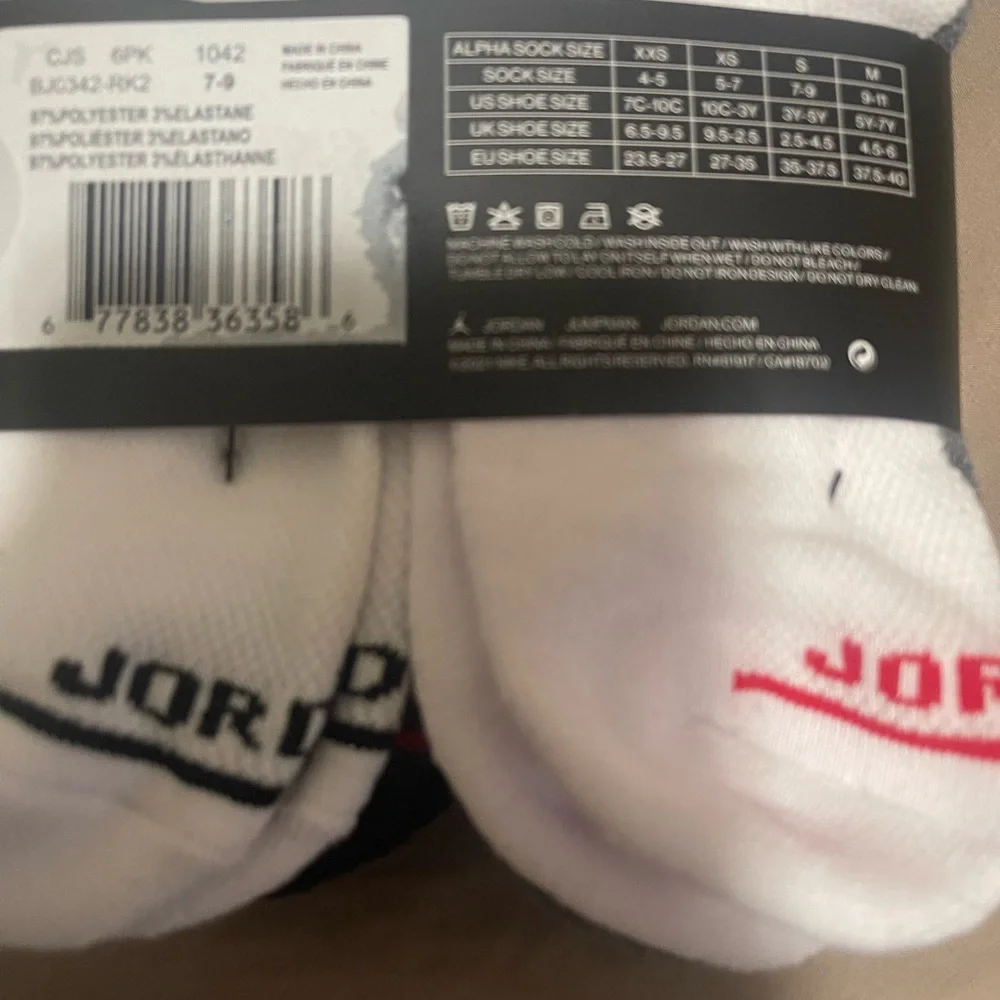New 6 Pairs Of Jordan Kids Ankle Socks Fit Shoes Size 3-5 Youth